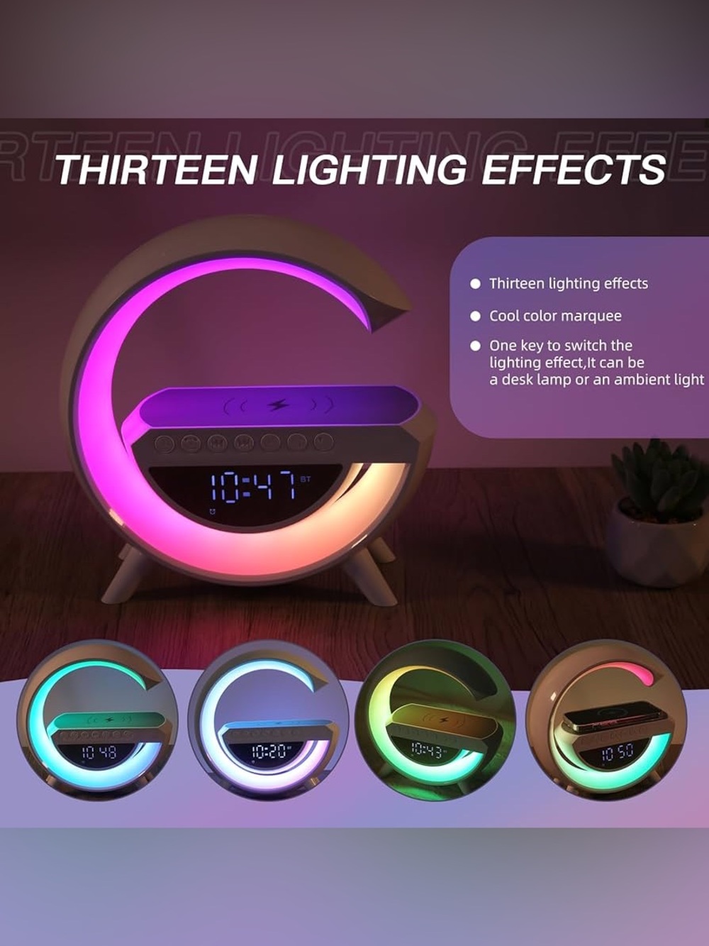 Wireless Charging LED Alarm Clock with Bluetooth Speaker - White - Picture 7 of 16